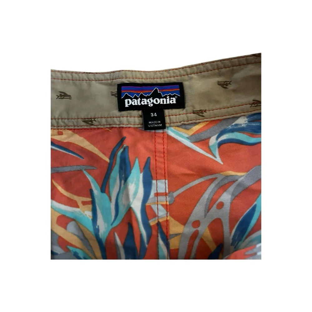 PATAGONIA Sz 34 Mens Orange AOP WAVEFARER BOARD SHORT 8" Swim Trunks - Picture 5 of 7
